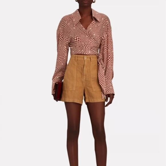 ENZA COSTA Linen High Waisted Short Womens Medium Brown Lightweight Quiet Luxury - Picture 1 of 16